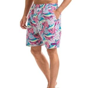 $89 Vineyard Vines Marlin & Coral Chappy 7" Swim Trunks Mens M Medium Beach Pool